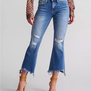 Flying Monkey Mid Rise Cropped Flare Distressed Blue Jeans 26